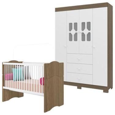 Imagem de Berço Americano Alegria e Guarda Roupa Infantil 4 Portas New Cristal B
