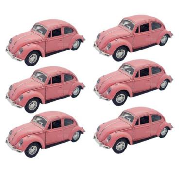 Imagem de Kit 6x Carrinho de Coleção Fusca Rosa - AP TOYS