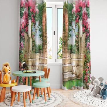 Imagem de Cortina Tecido Oxford Quarto Infantil Jardim Florido Aquarela - 280x22