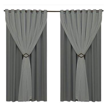 Imagem de Cortina sala blackout tecido e voil ilhós marrom 3,00x2,20 - Emporio L