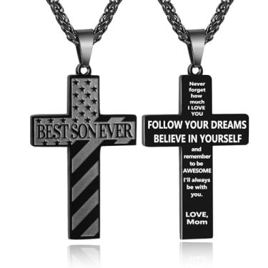 Imagem de DuoDiner Colar de cruz para homens, presentes para pai, filho, irmão, amigo, homem, colar com pingente de bandeira americana, acessórios masculinos, presente de aniversário, Natal, corrente de 61 cm,