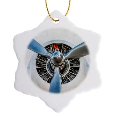 Imagem de 3dRose Motor de pistão e hélice de um enfeite vintage de flocos de neve de avião, 7,6 cm
