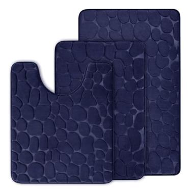 Imagem de JOYART Conjunto de tapetes de banheiro de 3 peças, conjunto de tapetes de banho de espuma viscoelástica de paralelepípedo, tapetes higiênicos, tapetes absorventes antiderrapantes, lavável na máquina,