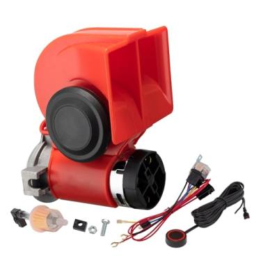 Imagem de AOLIHAN Kit de buzinas de trem para caminhões, buzina de ar para motocicleta, kit de buzina de carro com som de trem 12V buzina elétrica super alta (buzina vermelha com fio e botão, 12 v)