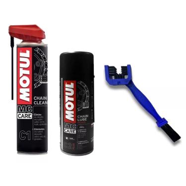 Imagem de Kit Limpa Corrente Motul Moto Bike Motul C1 Chain Clean + C2 Chain Lube Road 400 Ml + Escovinha