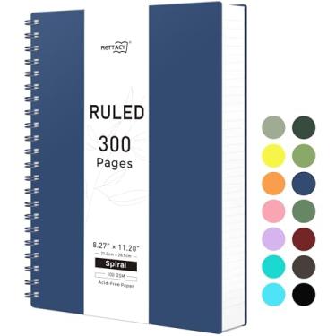 Imagem de RETTACY Caderno espiral pautado universitário, 300 páginas, tamanho grande A4 (20,8 x 28,4 cm), para escola, trabalho, escrita, diário, papel grosso de 100 g/m², capa de plástico flexível (azul