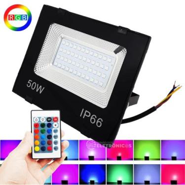 Imagem de Refletor Rgb 50w Led Holofote 16 Opções De Cores Com Controle Remoto R