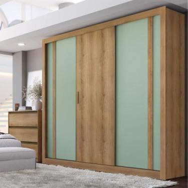 Imagem de Guarda Roupa Casal 3 Portas Correr 4 Gavetas Ibiza THB, Capuccino/Ment