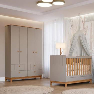 Imagem de Quarto de Bebê Berço Mini Cama e Guarda-Roupa 4 portas 4 gavetas Liza Permobili