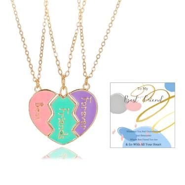 Imagem de Colar BFF para 3 melhores amigos, colar com pingente de coração partido, colar combinando amizade de 3 vias, colar de amizade, joias, não, Sem Pedra Preciosa