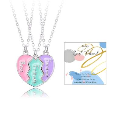 Imagem de Colar BFF para 3 melhores amigos, colar com pingente de coração partido, colar combinando amizade de 3 vias, colar de amizade, joias, não, Sem Pedra Preciosa