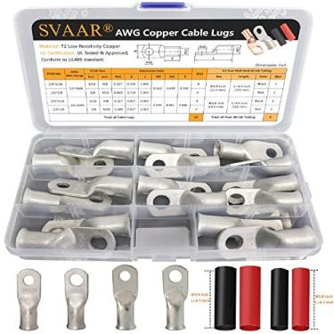 Imagem de SVAAR 20 Peças 0 Gauge 00 Gauge Terminais De Cabo De Cobre Estanhado 1/0 Awg 2/0 Awg Terminais De Fio Conectores De Terminal De Bateria Kit Com 5/16 E 3/8 Ilhós De Anel Terminais Crimpagem Extremida