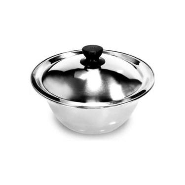 Imagem de Pote Bowl Tigela Saladeira com tampa Inox 28cm Saladas Macarrão Arroz 