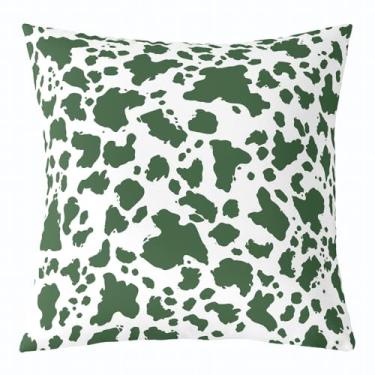 Imagem de Feelyou Capas de almofada reversíveis com estampa de vaca 50 x 50 cm conjunto de 1 capas de almofada quadradas verdes e brancas para meninos, meninas, adolescentes, desenhos animados, vaca, leite,