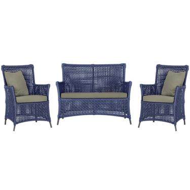 Imagem de Jogo Sofá e 2 Poltronas de Área Igapó Alumínio Pintura Preta Corda Náutica Estofado 8 Trama