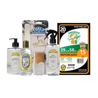 Imagem de Kit Aromas Coala Chá Branco (4 Produtos) +20 Sacos de Lixo 15 Litros- Frescor, Elegância e Praticidade para Seu Lar