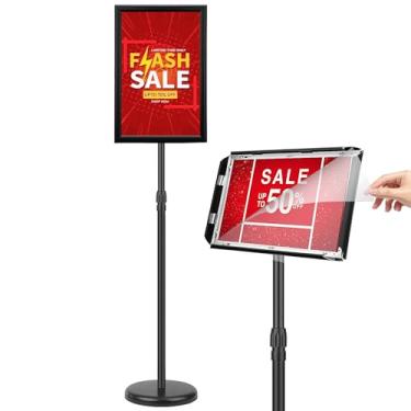 Imagem de Ludery Suporte de placa ajustável 28 x 43 cm, suporte para sinalização de piso de pedestal com base resistente, visor de moldura aberta de alumínio para restaurante de negócios, shopping e escolas - 1