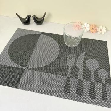 Imagem de Kit 10 Lugar Jogo Americano Retangular Mesa Posta Jantar Cozinha Sousplat Descanso De Prato Decorativo(Colherzinha Preto)