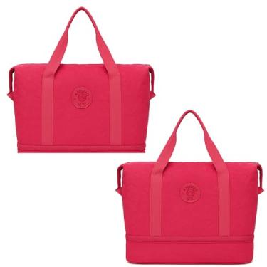 Imagem de Bolsa Viagem academia Feminina expans?vel Grande Capacidade Bolsa em tactel auxiliar mala bordo (PINK)