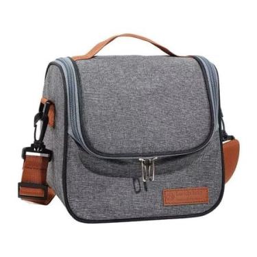 Imagem de Bolsa Térmica para Refeições, Lancheira Portátil com Alça Ajustável, Preta e Marrom, Ideal para Trabalho e Academia (CINZA)