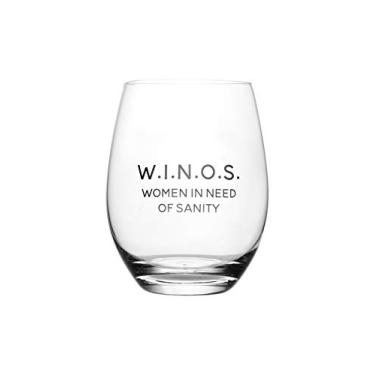 Imagem de Lushy Wino – W.I.N.O.S. Women In Need Of Sanity Cute Novelty, Taça de vinho gravada sem haste 510 g com frases engraçadas em caixa de presente