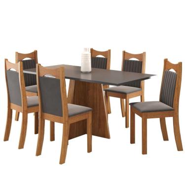 Imagem de Mesa De Jantar Retangular Trapiche Com 6 Cadeiras Dalas Mel/cinza Brilho/grafite