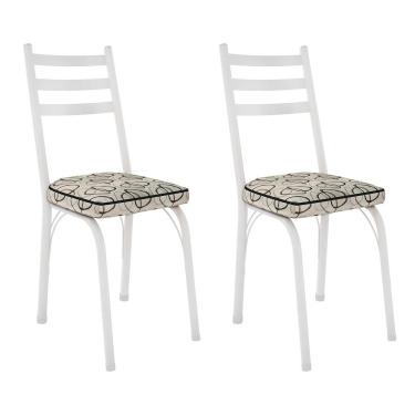 Imagem de Kit 2 Cadeiras De Cozinha Luisiana Estampado Cedro Pés De Ferro Branco