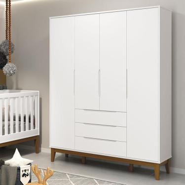 Imagem de Cômoda Com Porta E Guarda Roupa Infantil Classic Elfe Branco Acetinado Amadeirado - Reller