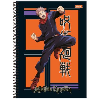 Imagem de Caderno Universitário Jujutsu Kaisen Foroni Capa Dura Espiral - 10 Matérias 160 Folhas Fundo Laranja