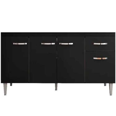 Imagem de Balcão de Pia Para Cozinha 150 Cm Graziela 4 Portas 1 Gaveta Preto