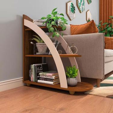 Imagem de Mesa De Apoio Artely Andes Com 2 Prateleiras Cedro Com Off White