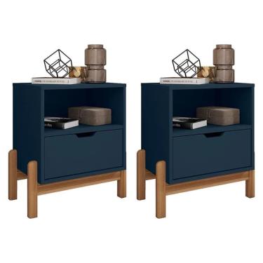 Imagem de Kit 2 Mesas de Cabeceira Antares 1 Gaveta Azul Cobalto Casa D 