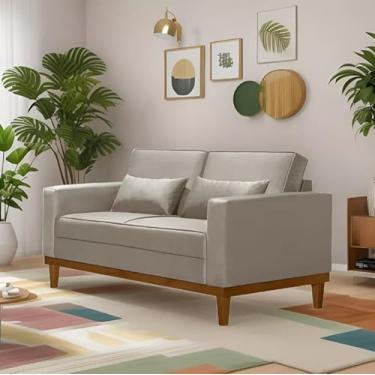 Imagem de Sofá Living Valência Elegante 2 Lugares - Base Madeira - Veludo Bege