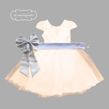 Imagem de Vestido longo Off White com Faixa e Laço BRANCO Infantil Festa elegânc
