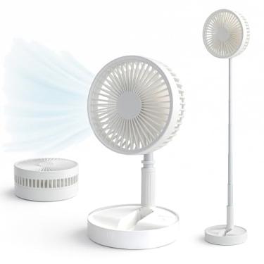 Imagem de RealinKus Ventilador de pedestal Ventilador de mesa dobrável, altura ajustável, recarregável de 7200 mAh, portátil, silencioso, dobrável (branco)