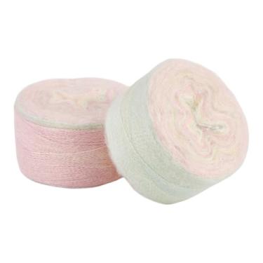 Imagem de Magibeads 2 rolos de lã mohair macio para crochê, tricô, lavável à mão, fio de lã longo, faça você mesmo, cachecol para roupas, chapéus, suéter, cachecol, projetos de artesanato (rosa misteriosa)