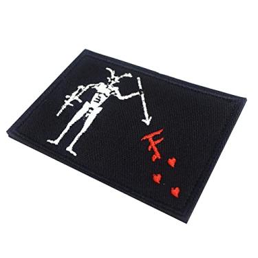 Imagem de Emblema de bandeira de barba negra bordado pirata Edward Teach Flags emblema tático orgulho bandeira emblema com gancho e laço para roupas chapéu patch equipe militar (preto, tamanho C 2,241 x 10,5