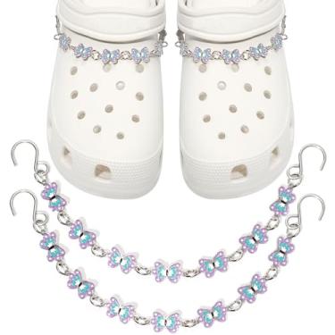 Imagem de CIKKITZ Corrente de sapato brilhante para sandálias de tamanco, 2 peças de pingentes de corrente de sapato borboleta para mulheres, lindos pingentes de decoração de sapatos DIY para lembrancinhas de