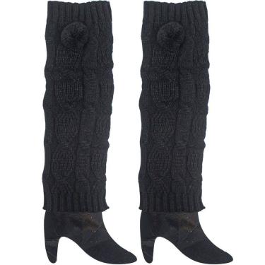 Imagem de Polainas Adulto Lã Feminina Malha Tricô Preto Moda Inverno