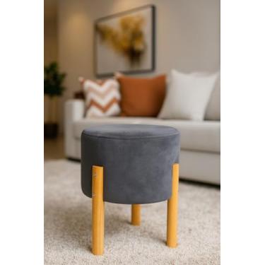 Imagem de Banqueta Puff Decorativo Pés Palito Sala Quarto Estofado Apoio de pés Premium (Com pé Cinza)