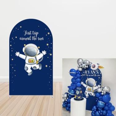 Imagem de uiuyfrr Capa de fundo de arco para meninos astronauta para festa de aniversário, arcos, suporte, capa elástica, viagem ao redor do sol, decoração de chá de bebê (2,6 x 6 pés, 3236)