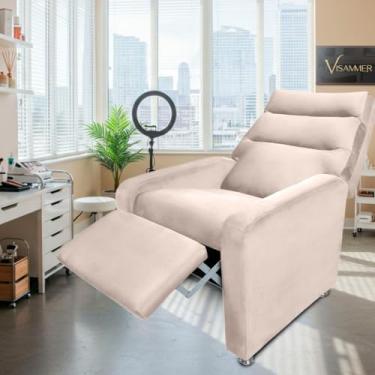 Imagem de Poltrona do Papai Reclinavel Confortavél Estofada com Espuma Tecido Veludo Idosos Sala (bege)