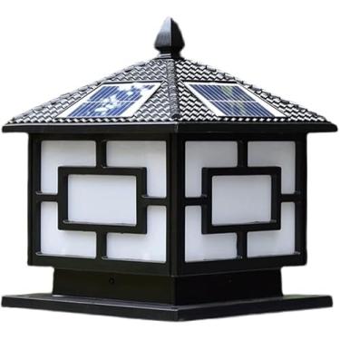 Imagem de Poste Solar Ao Ar Livre Europeu, Lâmpada De Assoalho De Gramado De Jardim à Prova D'água Villa Gate Landscape Pillar Lamp Para Iluminação De Jardim De Pavilhão De Garagem, Black, H 25CM/9.8IN