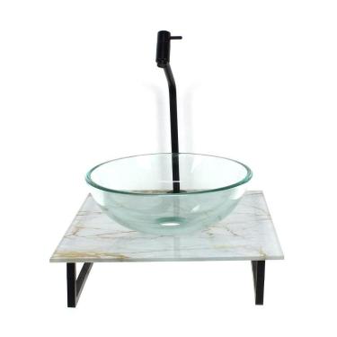 Imagem de Kit Cuba Vidro Redonda 10Mm Incolor Tampo Vidro 40Cm X 40Cm