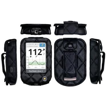 Imagem de SNK Capa de couro xadrez com protetor de tela e clipe giratório para Freestyle Libre 3, Freestyle Libre 2 (preto)