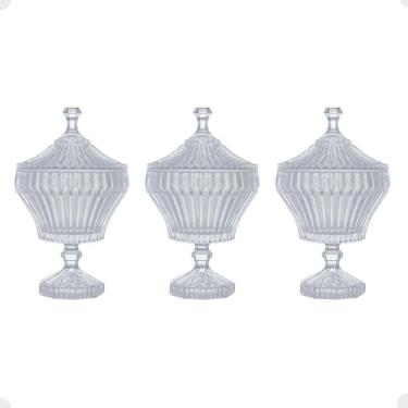 Imagem de Kit 3 Potiches de Cristal Bomboniere com Pé 11,5x20cm Lyor Renaissance Decorativo