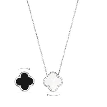 Imagem de SHINYY Colar de trevo de 2 lados para mulheres | Pingente da sorte de quatro folhas banhado a ouro 18K | Joias de 4 folhas para ela, Dainty, Banhado a ouro 18K, Sem Pedra Preciosa