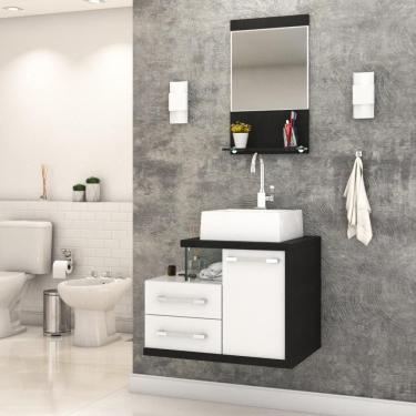 Imagem de Gabinete Para Banheiro C-cuba Q355 E Espelheira Legno 651 Branco Chess C-preto ônix