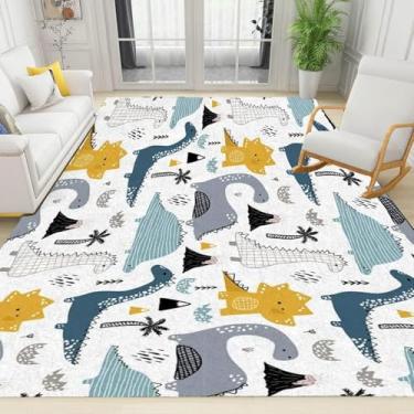 Imagem de Tapete De Área De Dinossauro De Desenho Animado Fofo, Tapete De Estilo Moderno Com Estampa De Montanha De Chama 3d, Tapetes Infantis Antiderrapantes Para Interiores, Lavável à Máquina Tapet