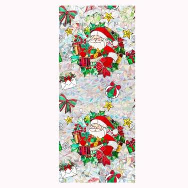 Imagem de JOONOR Película de privacidade retrô para janela de Natal, vitral, Natal, Papai Noel, privacidade, arco-íris, decalques para sala de estar, bloqueador de sol, adesivos removíveis de aderência estática